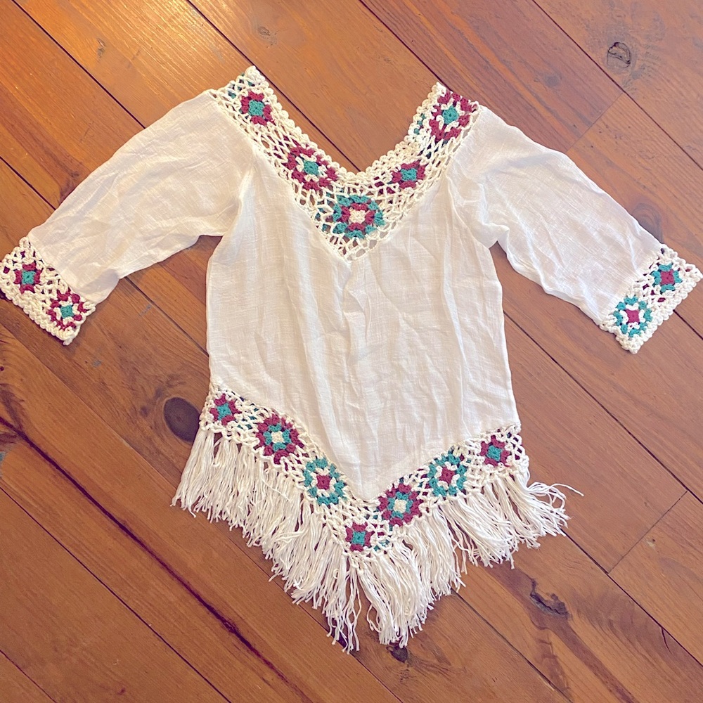 Gauze Crocheted Tunic / Poncho / Beach Cover Up